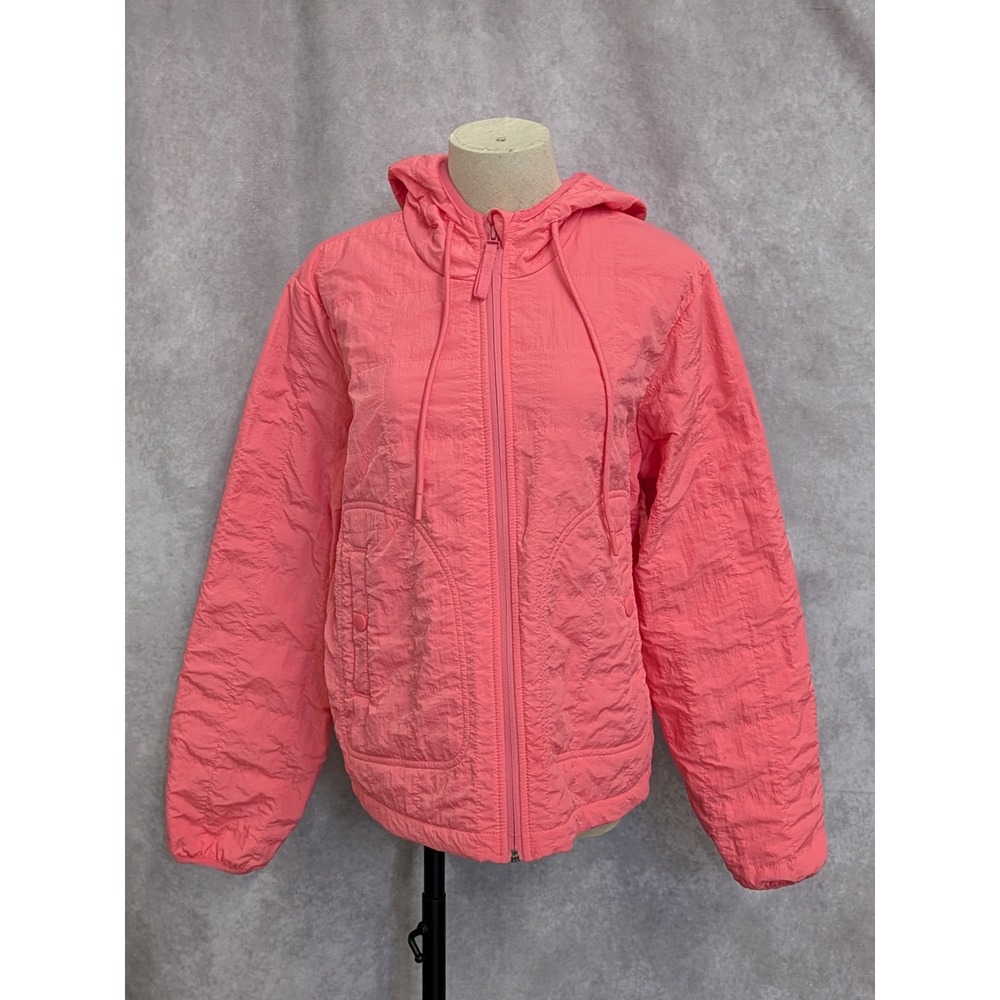 Avia Womens Coral Pink Quilted Hooded Fleece Lined Full Zip Jacket Size M 8-10